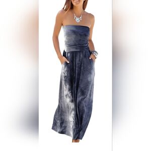 LASCANA Women's Bandeau Maxi Dress Ruching